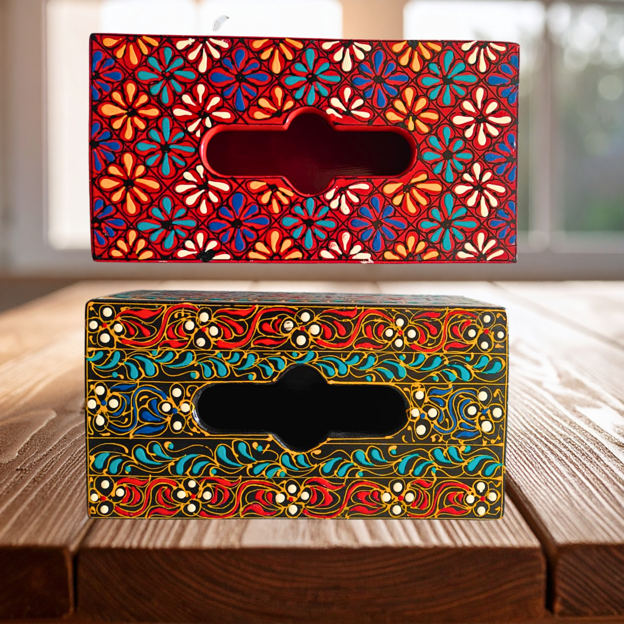 Hand-Painted Mandala Truck Art Tissue Box | Wooden Handmade Tissue Holder | Artisan Home Décor Australia