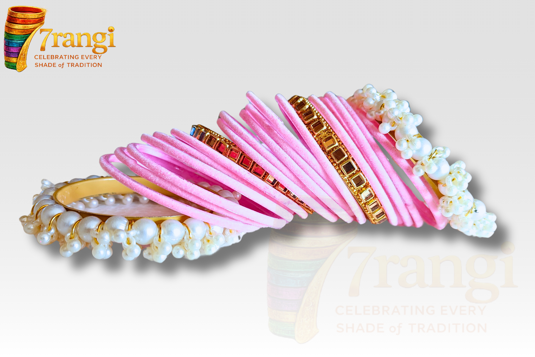 Premium Velvet Glass Bangles Set | Bridal Kara Set with Pearl and Golden Bangles