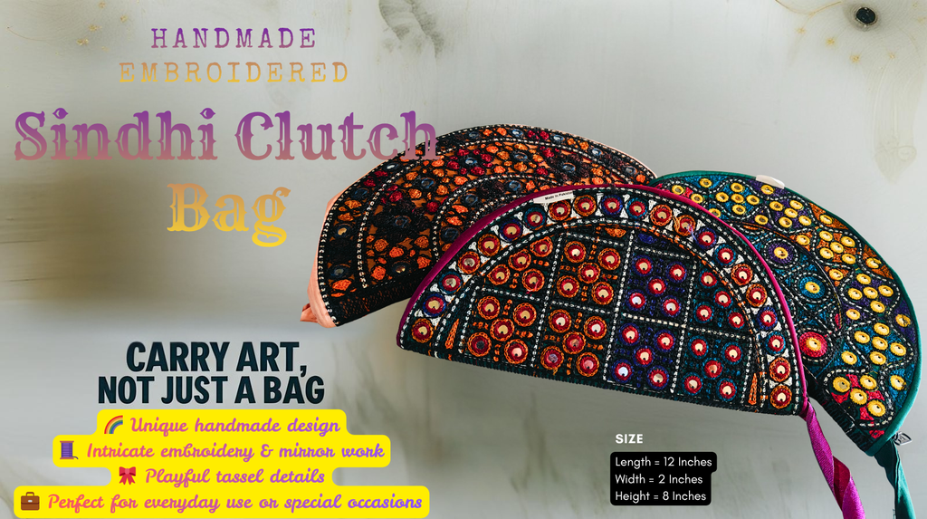 Handmade Embroidered Sindhi Clutch Bag | Colorful Traditional Purse | Mirror Work Evening Bag | Gift for Her