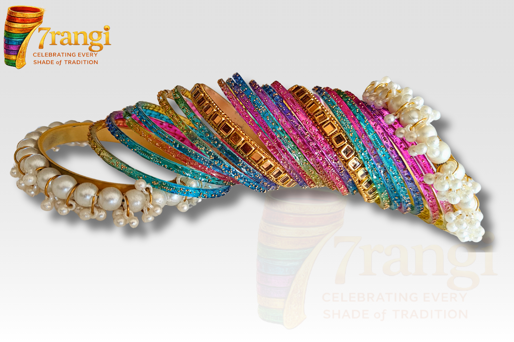 Premium Rain Drop Glass Bangles Set | Bridal Kara Set with Pearl and Golden Bangles