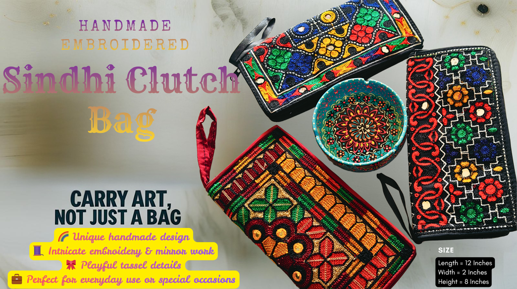 Handmade Embroidered Sindhi Clutch Bag | Colorful Traditional Purse | Mirror Work Evening Bag | Gift for Her