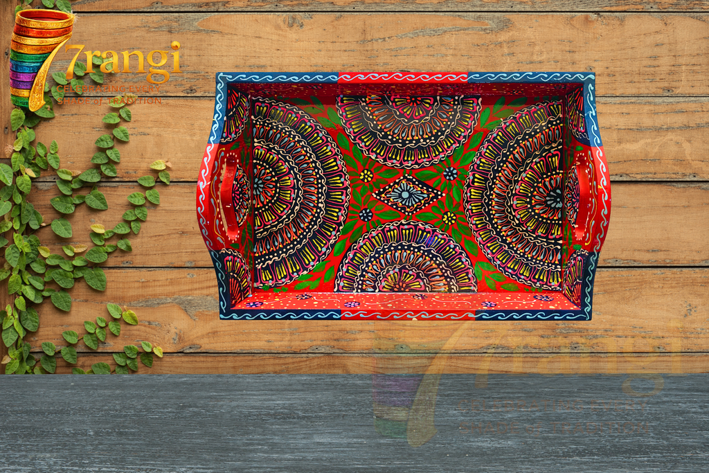 Mandala Hand-Painted Wooden Tray | Handmade Pakistani Swati Art Serving Tray | Decorative & Gift Tray