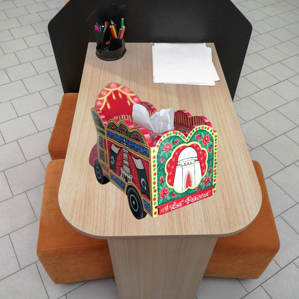 Hand-Painted Truck Art Tissue Holder | South Asian Wooden Tissue Box Cover | Handmade Home Décor Australia