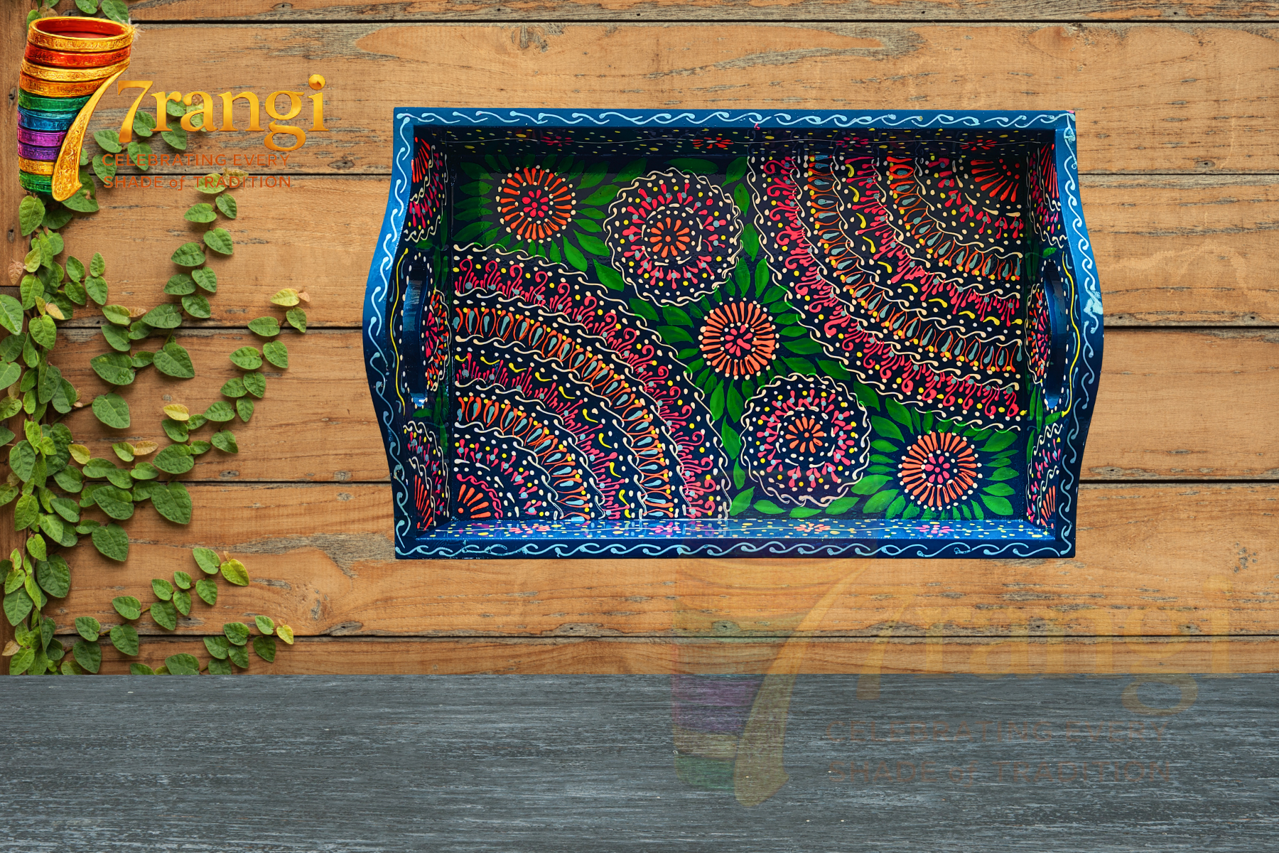Mandala Hand-Painted Wooden Tray | Handmade Pakistani Swati Art Serving Tray | Decorative & Gift Tray