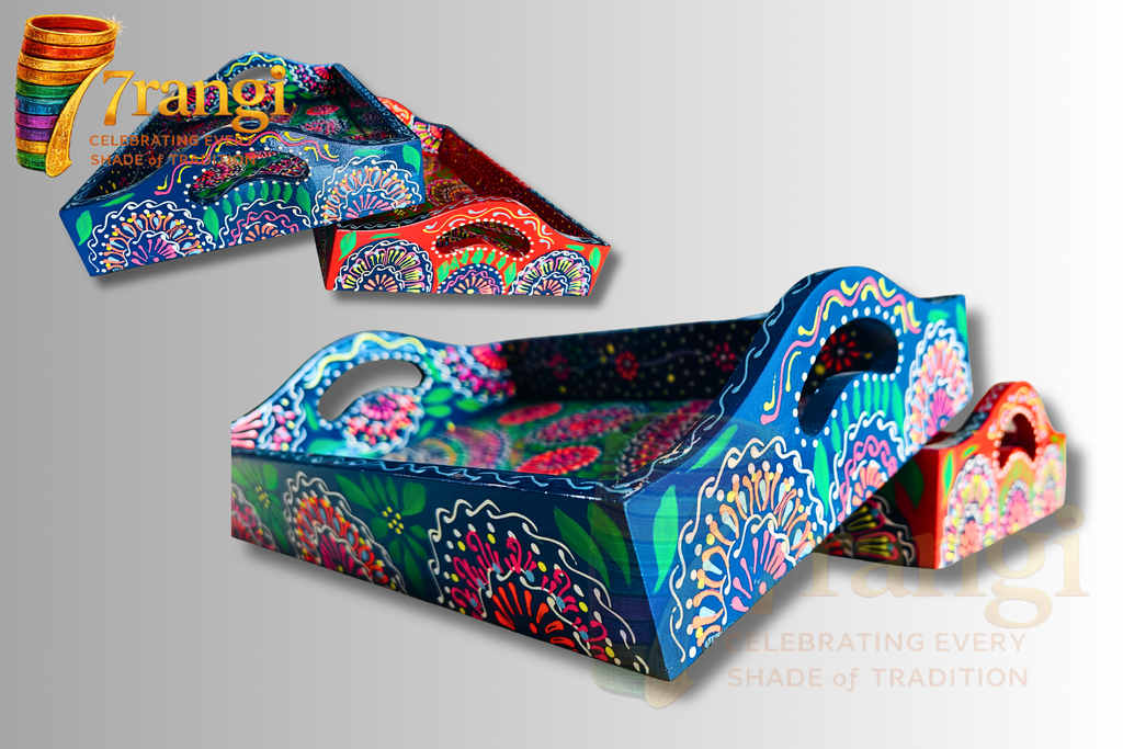 Mandala Hand-Painted Wooden Tray | Handmade Pakistani Swati Art Serving Tray | Decorative & Gift Tray