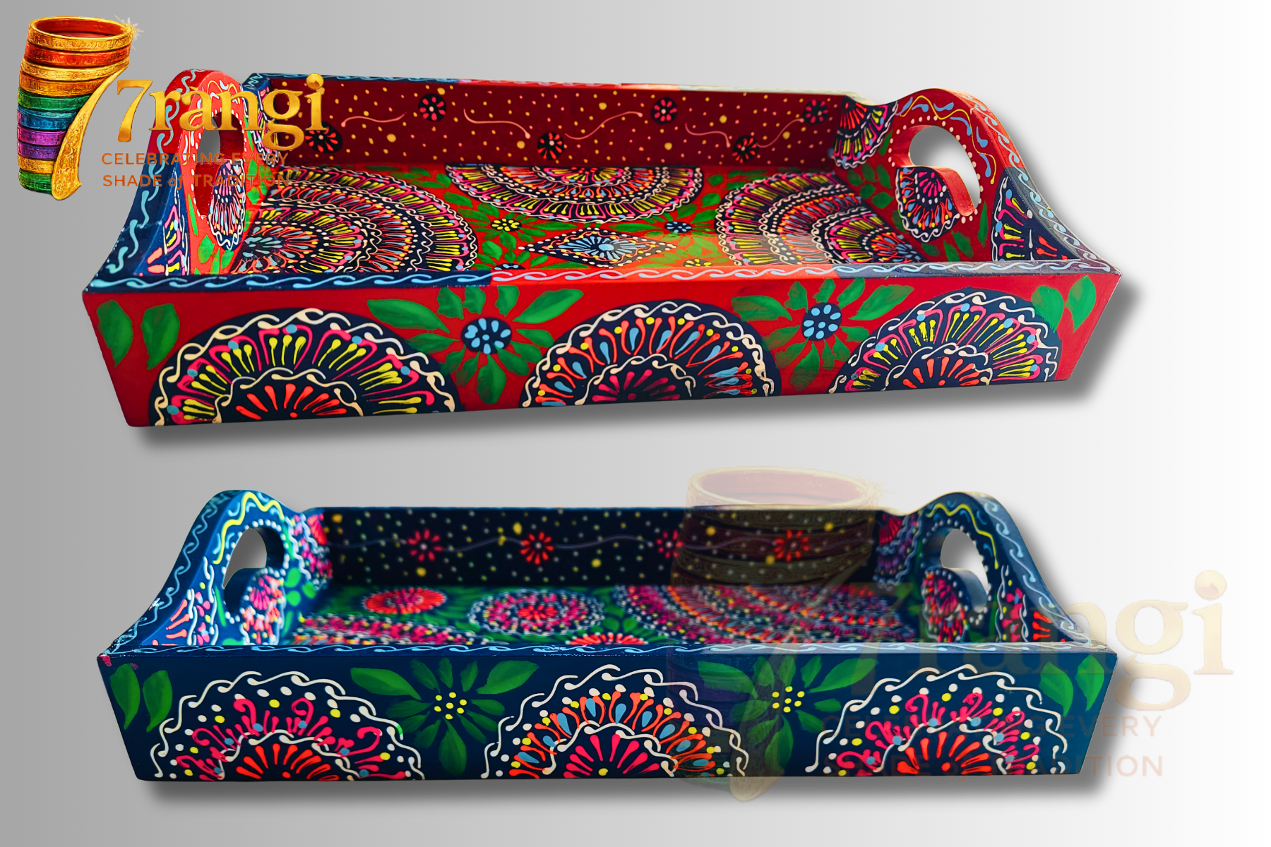 Mandala Hand-Painted Wooden Tray | Handmade Pakistani Swati Art Serving Tray | Decorative & Gift Tray
