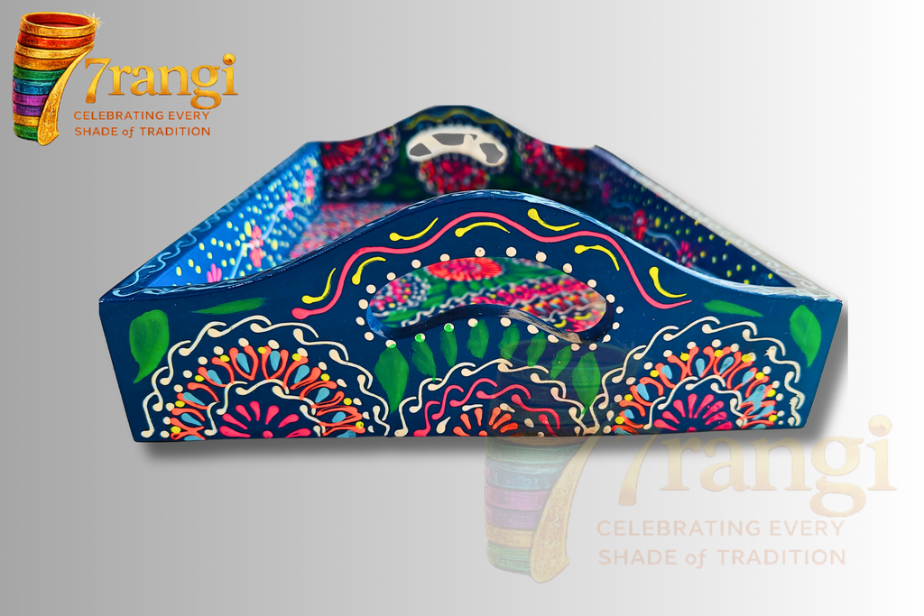 Mandala Hand-Painted Wooden Tray | Handmade Pakistani Swati Art Serving Tray | Decorative & Gift Tray