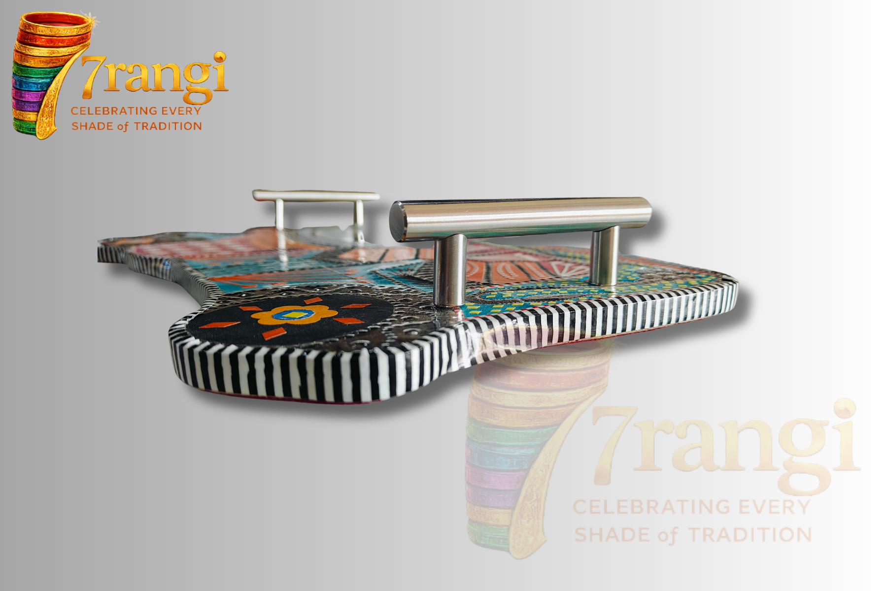 Blue Rickshaw Chamakpatti Tray | Handmade Pakistani Truck Art Serving Tray | Decorative Wooden Tray