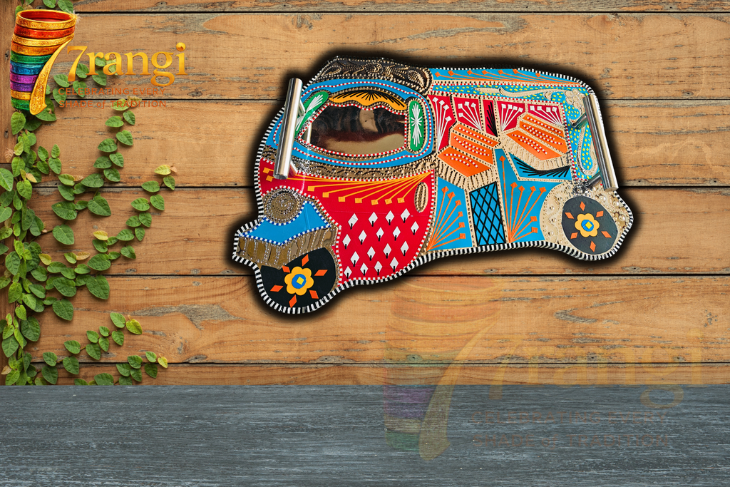 Blue Rickshaw Chamakpatti Tray | Handmade Pakistani Truck Art Serving Tray | Decorative Wooden Tray