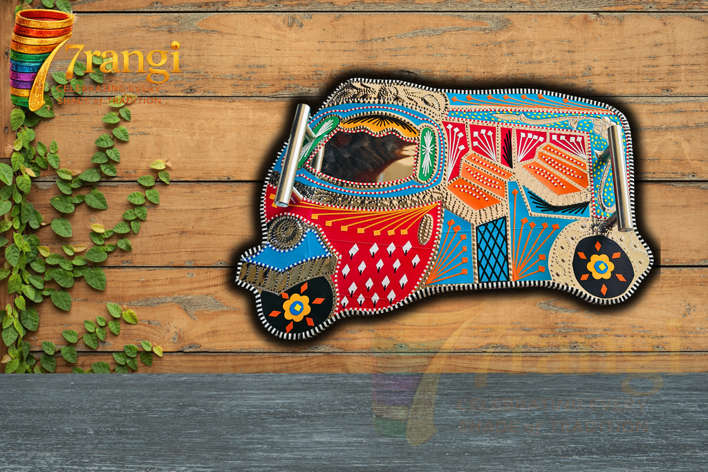 Blue Rickshaw Chamakpatti Tray | Handmade Pakistani Truck Art Serving Tray | Decorative Wooden Tray