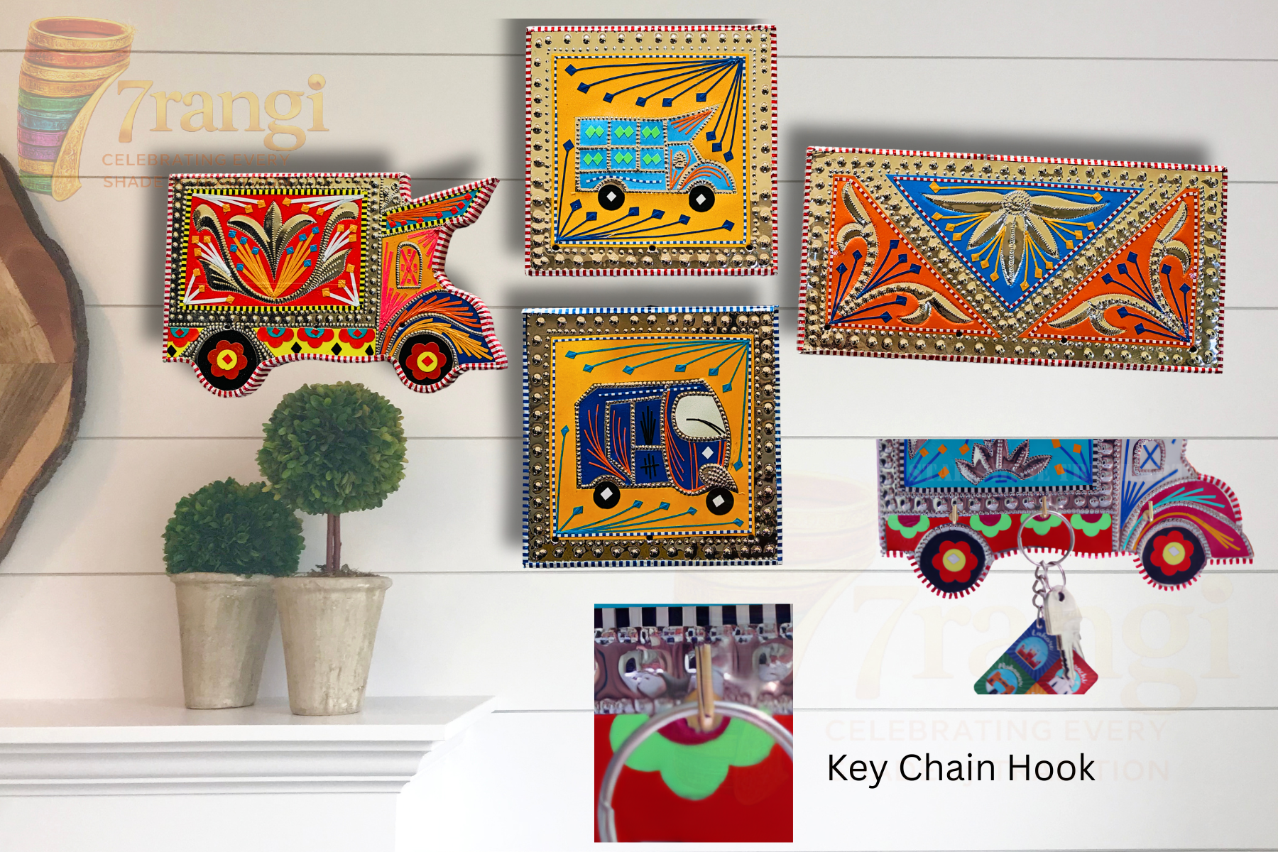 Truck Art Keyholder | Chamakpatti Wall Key Hanger | Handmade Pakistani Wooden Key Rack