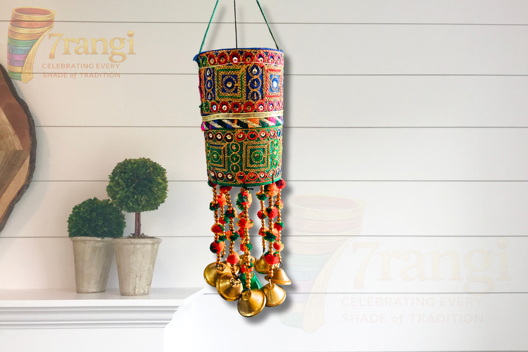 Handmade Truck Art Wind Chime | Boho Hanging Bells Decor | Colorful Embroidered Wall & Balcony Decor