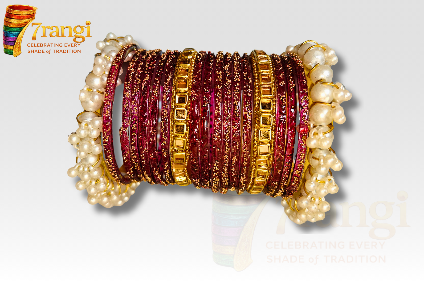 Premium Rain Drop Glass Bangles Set | Bridal Kara Set with Pearl and Golden Bangles