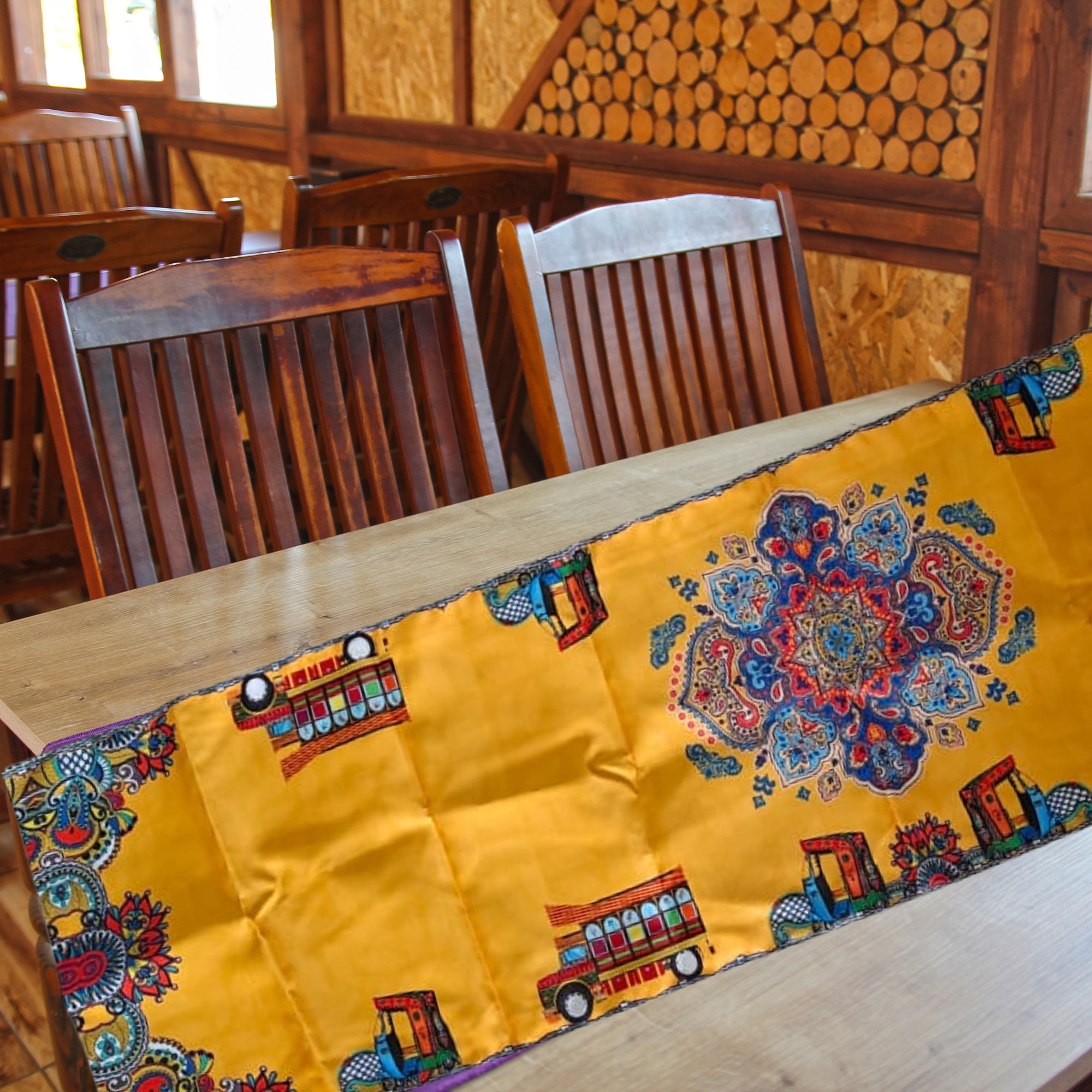 Truck Art Table Runner | Colourful South Asian Dining Table Décor | Printed Twill Runner Australia
