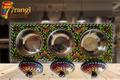 Green Truck Art 3 Partition Tray | Mandala Nimco Box with Stainless Steel Katoris | Handmade Serving Tray