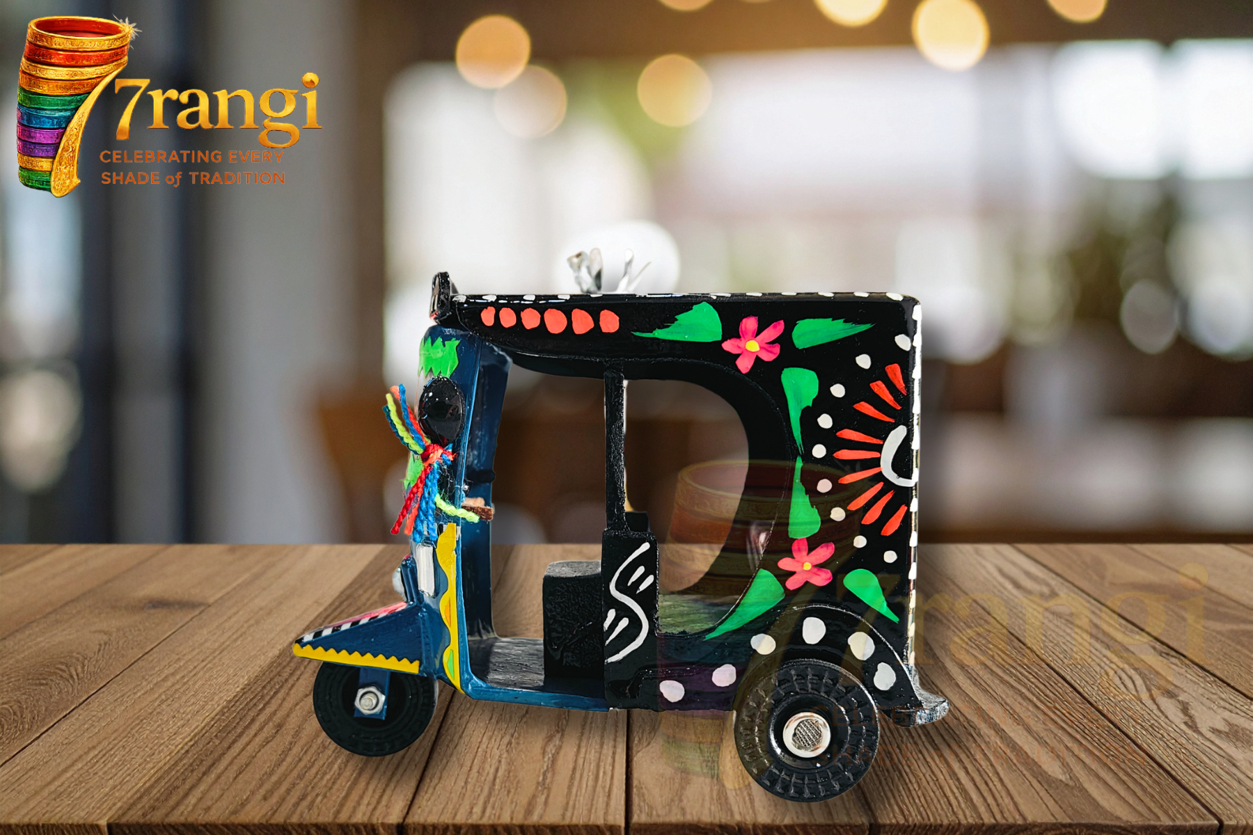 Hand-Painted Rickshaw / Tuk Tuk Model | Truck Art Mini Rickshaw | Handmade Wooden Decorative Showpiece