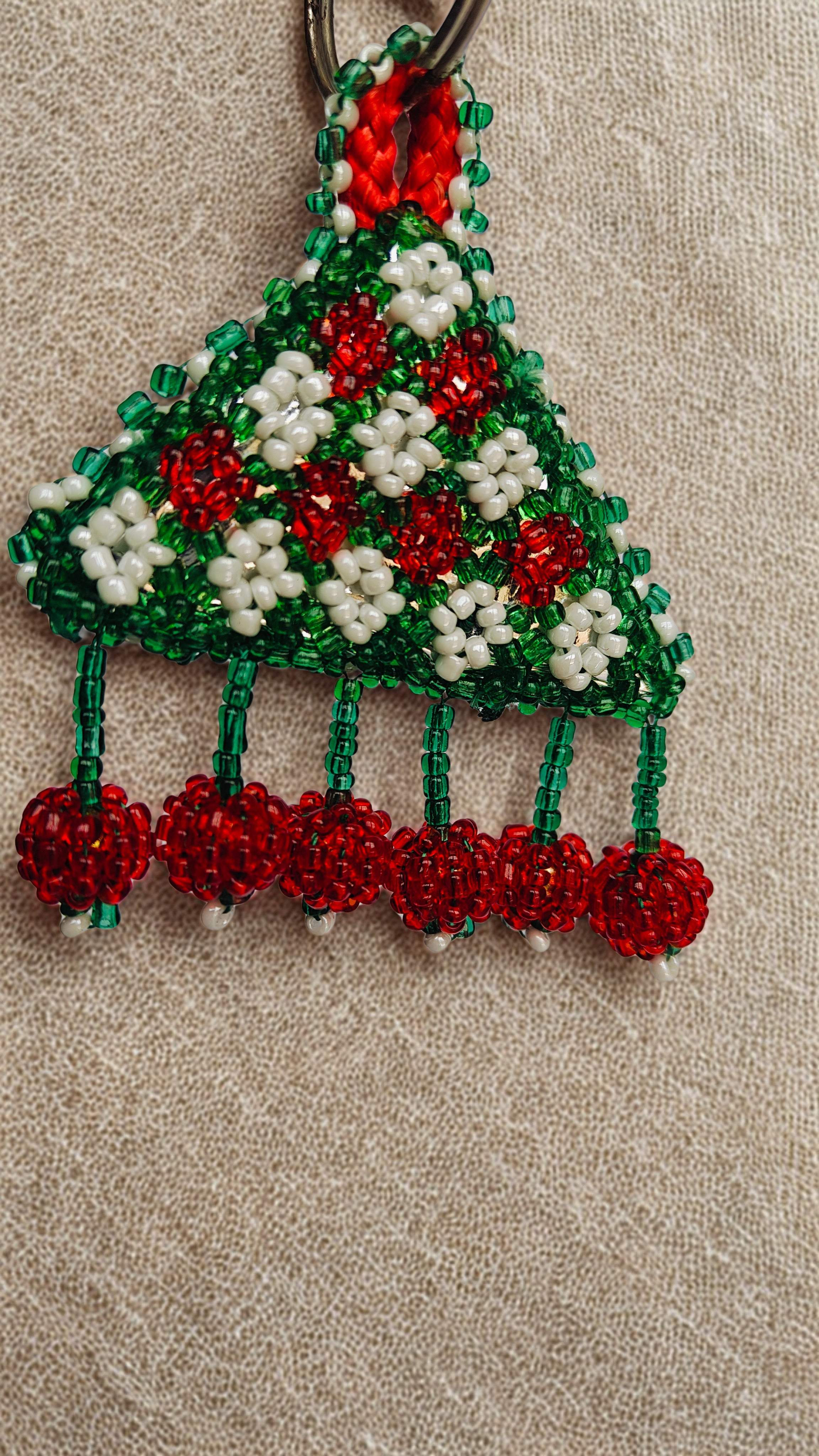 Handmade Beaded Keychain | Floral Triangle Design | Traditional Handcrafted Bag Charm | Colorful Artisan Keyring | Unique Gift for Women