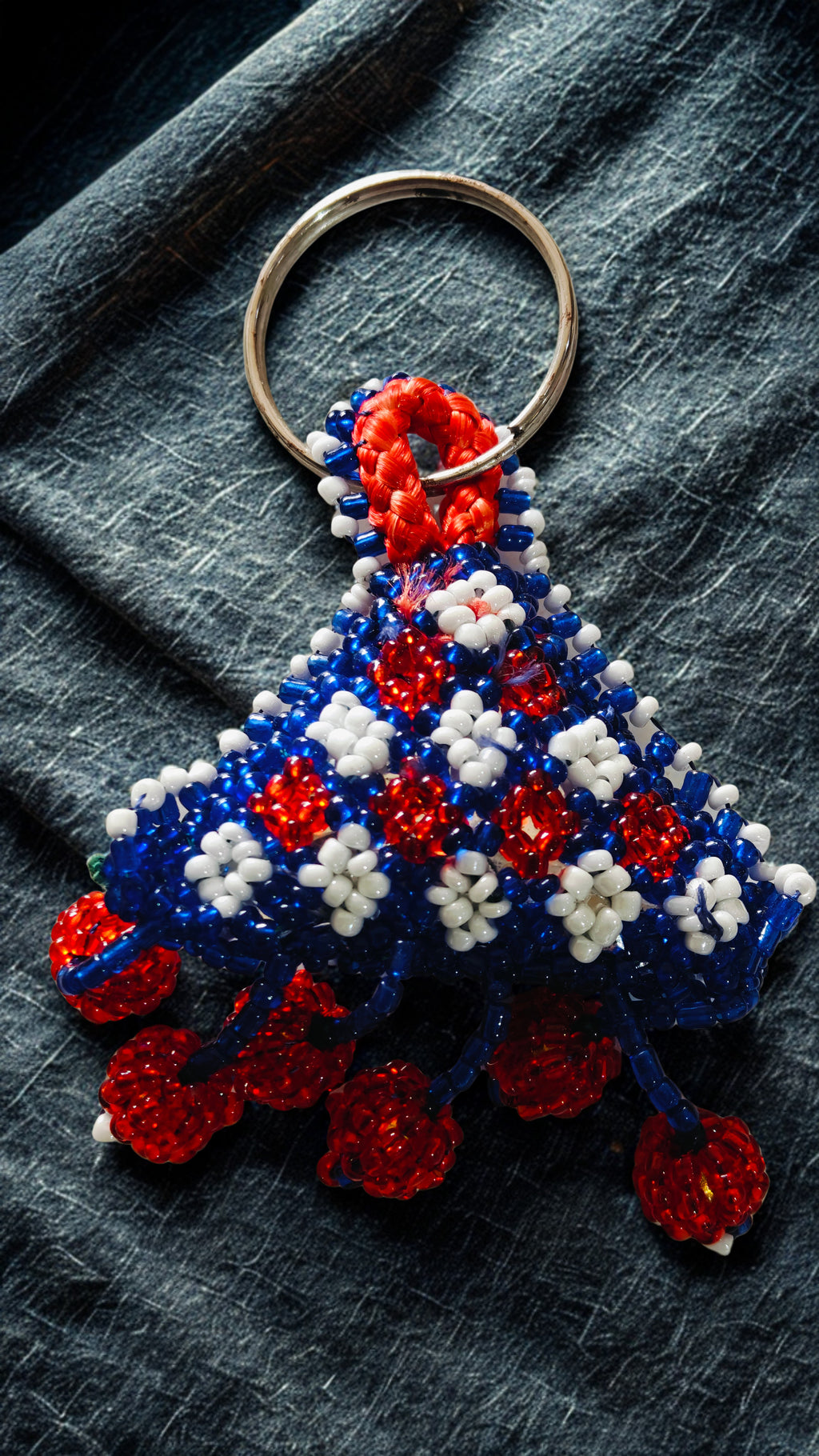 Handmade Beaded Keychain | Floral Triangle Design | Traditional Handcrafted Bag Charm | Colorful Artisan Keyring | Unique Gift for Women
